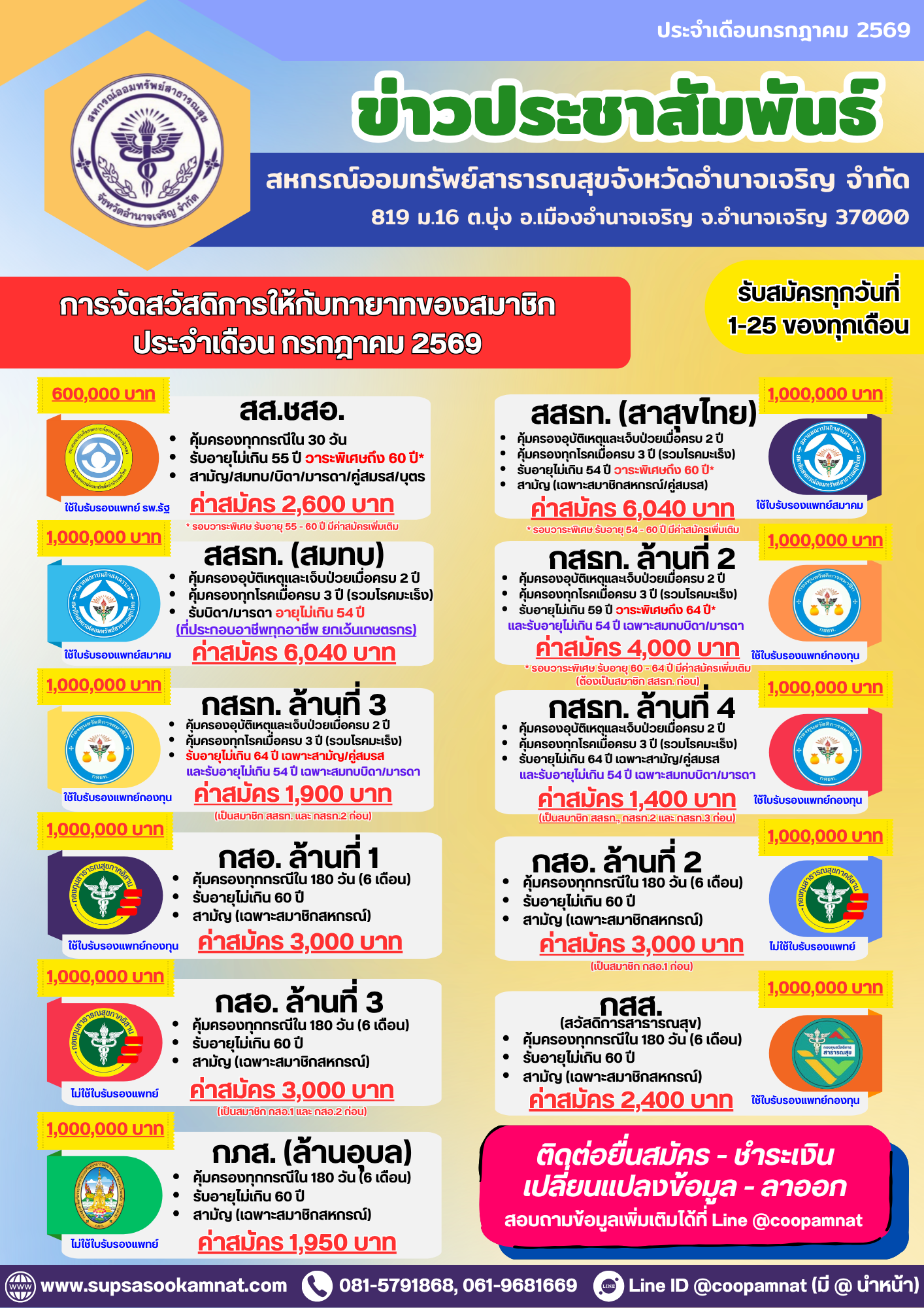 การรับสมัครสมาชิกของสมาคม/กองทุน ประจำเดือนกรกฎาคม 2569